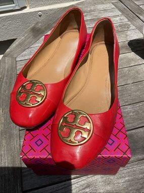 Tory Burch Chelsea Cap Toe Ballet Flats, Poppy/Orange w/Signature Logo